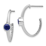 10k White Gold Created Sapphire and Diamond J-Hoop Earrings-WBC-EM7213-SA-018-1WA