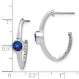 14k White Gold Created Sapphire and Diamond J-Hoop Earrings-WBC-EM7213-SA-018-WA