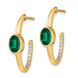 14k Oval Created Emerald and Diamond J-Hoop Earrings-WBC-EM7214-EM-018-YA