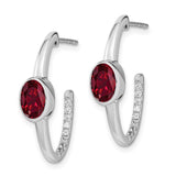 14k White Gold Oval Created Ruby and Diamond J-Hoop Earrings-WBC-EM7214-RU-018-WA