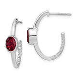 14k White Gold Oval Created Ruby and Diamond J-Hoop Earrings-WBC-EM7214-RU-018-WA