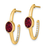 14k Oval Created Ruby and Diamond J-Hoop Earrings-WBC-EM7214-RU-018-YA