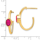 14k Oval Created Ruby and Diamond J-Hoop Earrings-WBC-EM7214-RU-018-YA