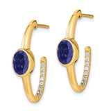 14k Oval Created Sapphire and Diamond J-Hoop Earrings-WBC-EM7214-SA-018-YA