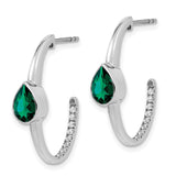 14k White Gold Pear Created Emerald and Diamond J-Hoop Earrings-WBC-EM7215-EM-018-WA