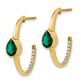 14k Pear Created Emerald and Diamond J-Hoop Earrings-WBC-EM7215-EM-018-YA