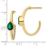 14k Pear Created Emerald and Diamond J-Hoop Earrings-WBC-EM7215-EM-018-YA