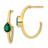 14k Pear Created Emerald and Diamond J-Hoop Earrings-WBC-EM7215-EM-018-YA