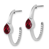 14k White Gold Pear Created Ruby and Diamond J-Hoop Earrings-WBC-EM7215-RU-018-WA