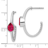 14k White Gold Pear Created Ruby and Diamond J-Hoop Earrings-WBC-EM7215-RU-018-WA