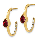 14k Pear Created Ruby and Diamond J-Hoop Earrings-WBC-EM7215-RU-018-YA