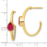 14k Pear Created Ruby and Diamond J-Hoop Earrings-WBC-EM7215-RU-018-YA