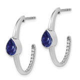 14k White Gold Pear Created Sapphire and Diamond J-Hoop Earrings-WBC-EM7215-SA-018-WA