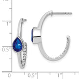 14k White Gold Pear Created Sapphire and Diamond J-Hoop Earrings-WBC-EM7215-SA-018-WA