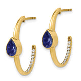 14k Pear Created Sapphire and Diamond J-Hoop Earrings-WBC-EM7215-SA-018-YA