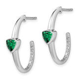 14k White Gold Trillion Created Emerald/Diamond J-hoop Earrings-WBC-EM7216-EM-018-WA