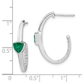 14k White Gold Trillion Created Emerald/Diamond J-hoop Earrings-WBC-EM7216-EM-018-WA