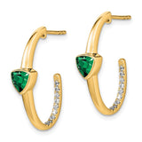 14k Trillion Created Emerald and Diamond J-hoop Earrings-WBC-EM7216-EM-018-YA