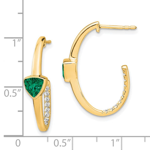 14k Trillion Created Emerald and Diamond J-hoop Earrings-WBC-EM7216-EM-018-YA