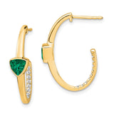 14k Trillion Created Emerald and Diamond J-hoop Earrings-WBC-EM7216-EM-018-YA