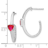 14k White Gold Trillion Created Ruby and Diamond J-hoop Earrings-WBC-EM7216-RU-018-WA