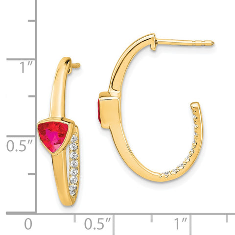 14k Trillion Created Ruby and Diamond J-hoop Earrings-WBC-EM7216-RU-018-YA