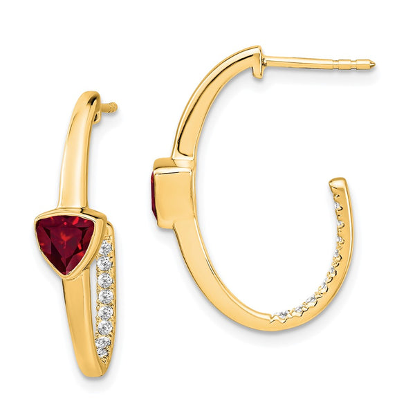 14k Trillion Created Ruby and Diamond J-hoop Earrings-WBC-EM7216-RU-018-YA