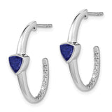 14k White Gold Trillion Created Sapphire/Diamond J-hoop Earrings-WBC-EM7216-SA-018-WA