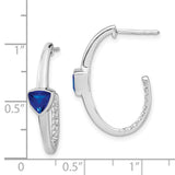 14k White Gold Trillion Created Sapphire/Diamond J-hoop Earrings-WBC-EM7216-SA-018-WA