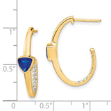 14k Trillion Created Sapphire and Diamond J-hoop Earrings-WBC-EM7216-SA-018-YA