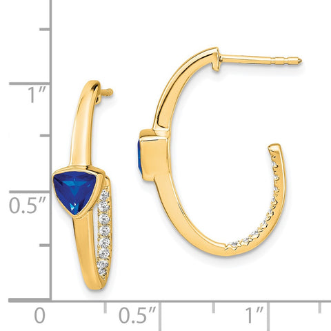 14k Trillion Created Sapphire and Diamond J-hoop Earrings-WBC-EM7216-SA-018-YA