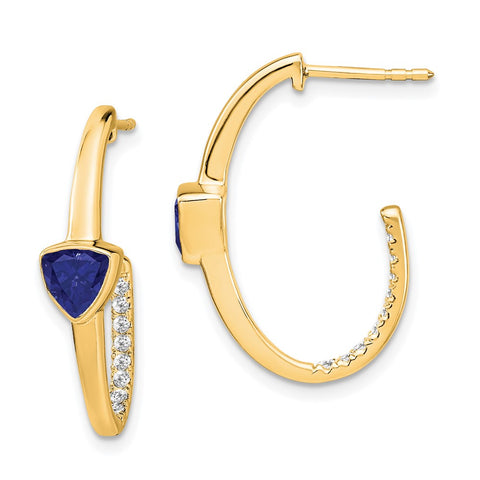 14k Trillion Created Sapphire and Diamond J-hoop Earrings-WBC-EM7216-SA-018-YA