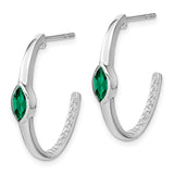 14k White Gold Marquise Created Emerald/Diamond J-hoop Earrings-WBC-EM7217-EM-018-WA