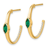 14k Marquise Created Emerald and Diamond J-hoop Earrings-WBC-EM7217-EM-018-YA