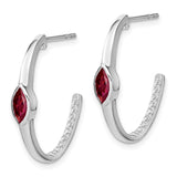 14k White Gold Marquise Created Ruby/Diamond J-hoop Earrings-WBC-EM7217-RU-018-WA