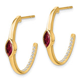 14k Marquise Created Ruby and Diamond J-hoop Earrings-WBC-EM7217-RU-018-YA