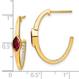 14k Marquise Created Ruby and Diamond J-hoop Earrings-WBC-EM7217-RU-018-YA