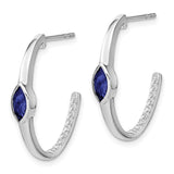 14k White Gold Marquise Created Sapphire/Diamond J-hoop Earrings-WBC-EM7217-SA-018-WA