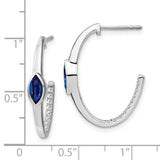 14k White Gold Marquise Created Sapphire/Diamond J-hoop Earrings-WBC-EM7217-SA-018-WA