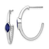 14k White Gold Marquise Created Sapphire/Diamond J-hoop Earrings-WBC-EM7217-SA-018-WA