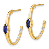 14k Marquise Created Sapphire and Diamond J-hoop Earrings-WBC-EM7217-SA-018-YA