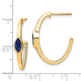 14k Marquise Created Sapphire and Diamond J-hoop Earrings-WBC-EM7217-SA-018-YA