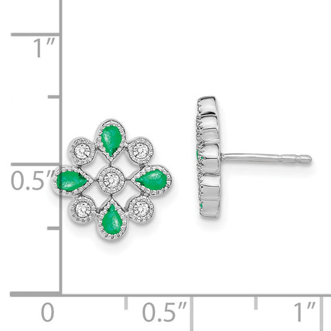 14k White Gold Emerald and Diamond Post Earrings-WBC-EM7218-EM-015-WA