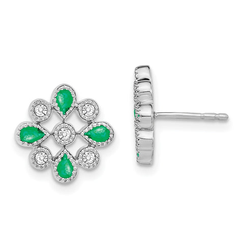 14k White Gold Emerald and Diamond Post Earrings-WBC-EM7218-EM-015-WA