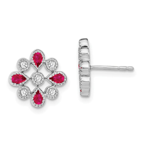 14k White Gold Ruby and Diamond Post Earrings-WBC-EM7218-RU-015-WA