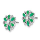 14k White Gold Emerald and Diamond Post Earrings-WBC-EM7219-EM-013-WA