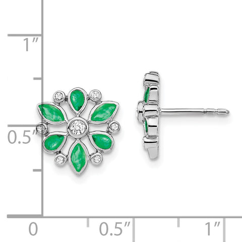 14k White Gold Emerald and Diamond Post Earrings-WBC-EM7219-EM-013-WA