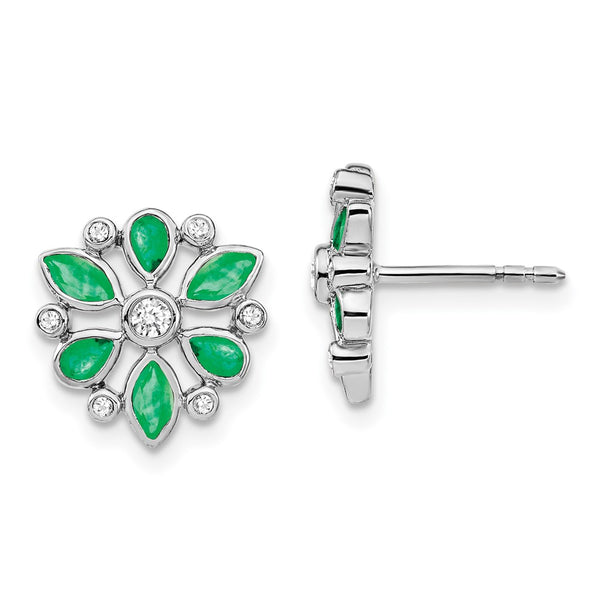 14k White Gold Emerald and Diamond Post Earrings-WBC-EM7219-EM-013-WA