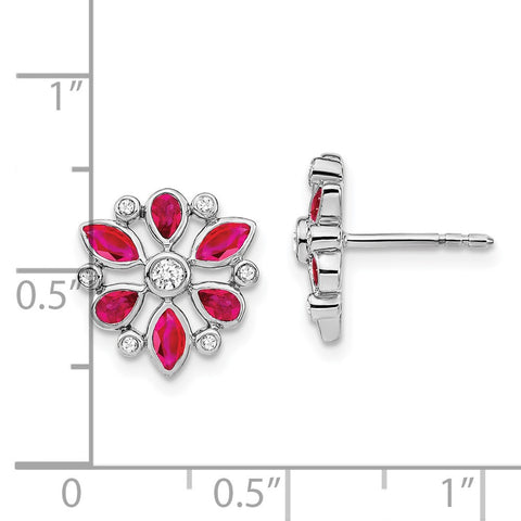 14k White Gold Ruby and Diamond Post Earrings-WBC-EM7219-RU-013-WA