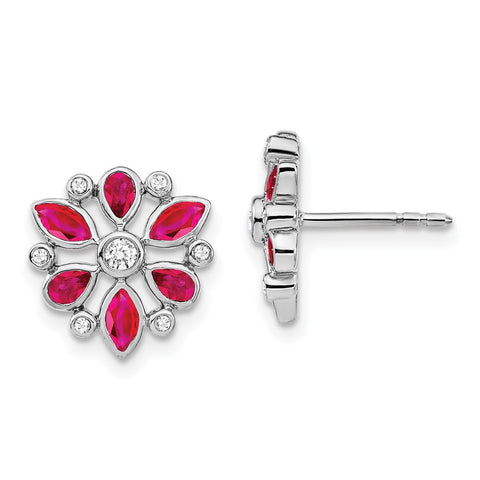 14k White Gold Ruby and Diamond Post Earrings-WBC-EM7219-RU-013-WA